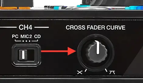 example cross fader curve setup knob (front of the unit)