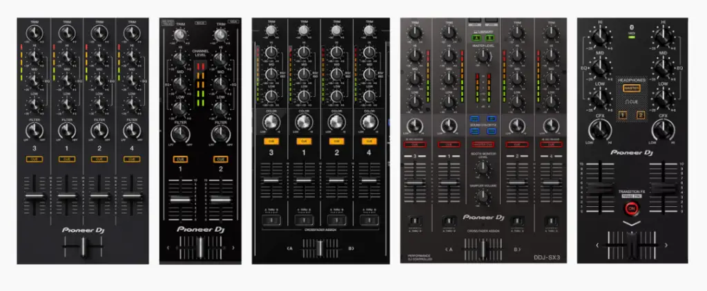 Mixers on a selection of Pioneer DJ controllers.