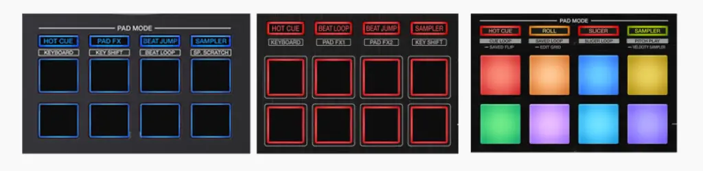 Performance pads | From left: DDJ-FL6, DDJ-400, XDJ-XZ