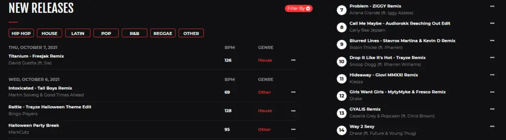 A snippet from the "new releases" tab - djcity.com (07.10.21)