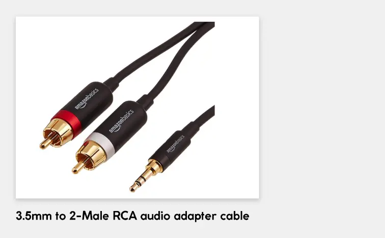 A 3.5mm to 2-Male RCA audio adapter cable is required to plug your DJ gear featuring RCA output into speakers that take in only 3.5mm jack input. 