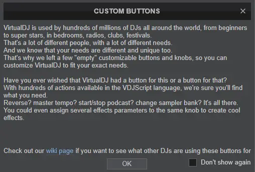 Virtual DJ allows for custom virtual button mappings aside from the regular keyboard mapping features.