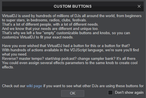 Virtual DJ allows for custom virtual button mappings aside from the regular keyboard mapping features.