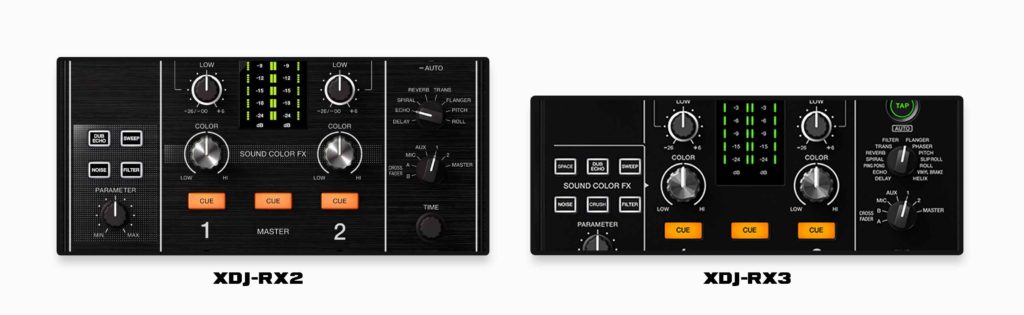 XDJ-RX3 (right) features full DJM-900NXS2 sound FX set.