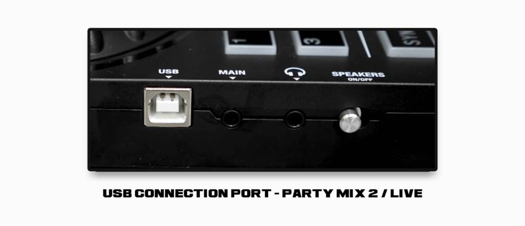 Standard USB connection port on the Party Mix 2 / Live
