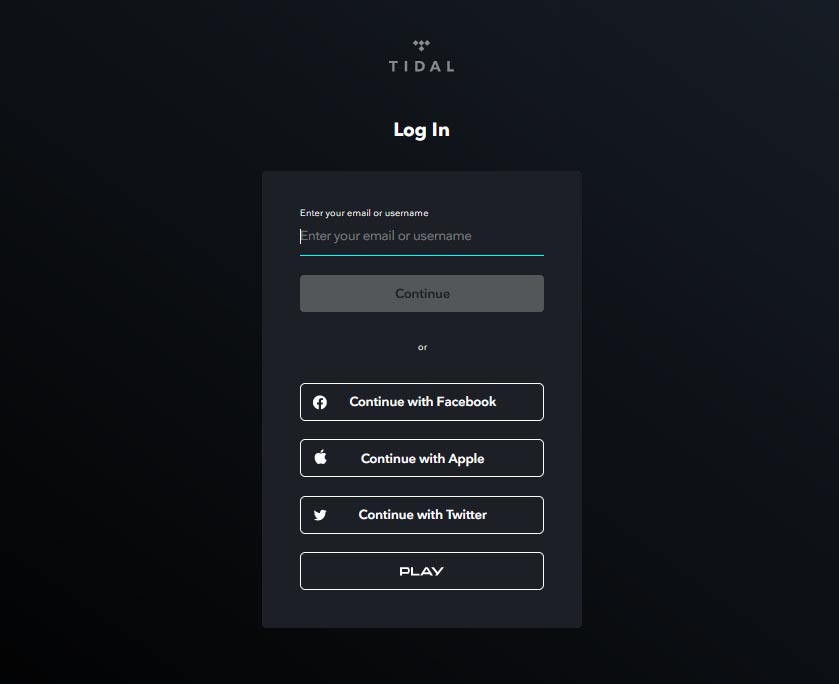 The login prompts will differ between all of the supported streaming services - here is the Tidal login screen.