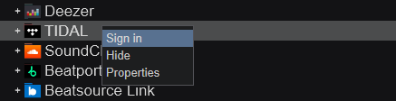 Right click the streaming service of your choice and then click "Sign in".