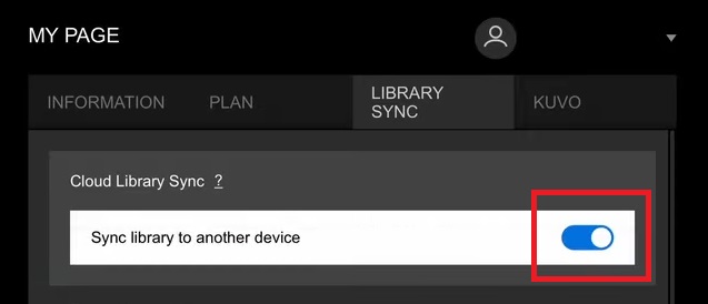 Toggle the "Sync library to another device" switch.