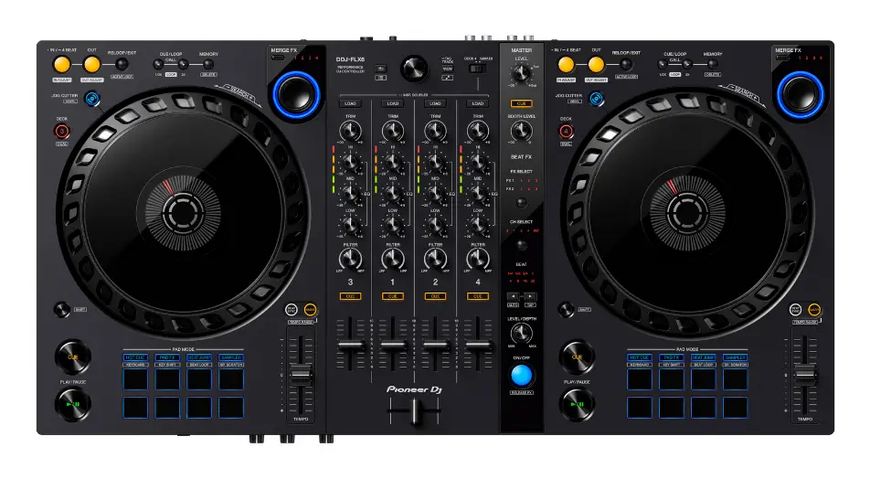 Pioneer DDJ-FLX6 DJ controller top view. (Click the picture to see it on Amazon!)