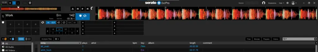 One deck view - Offline Mode. (Serato DJ Pro without a controller and without Serato Play). 