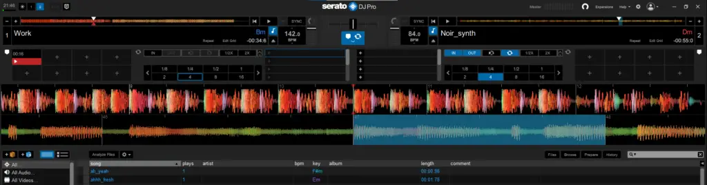  Two decks view - Practice Mode. (Serato DJ Pro without a controller and without Serato Play). 