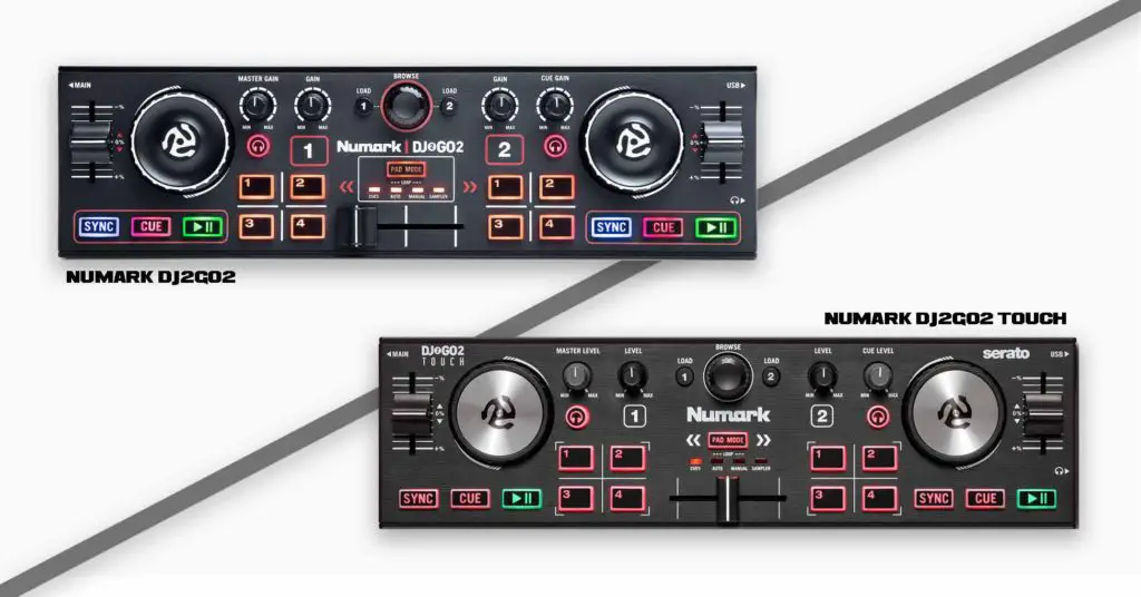 Numark DJ2GO2 Touch and it's predecessor - the original Numark DJ2GO2.