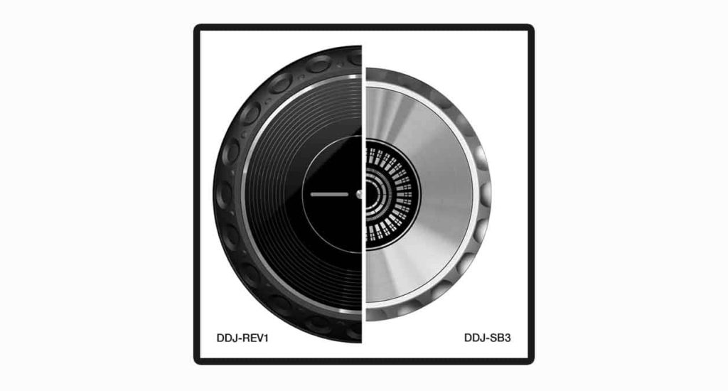 Comparison of jog wheels sizes between the new Pioneer DDJ-Rev1 and its predecessor Pioneer DDJ-SB3.