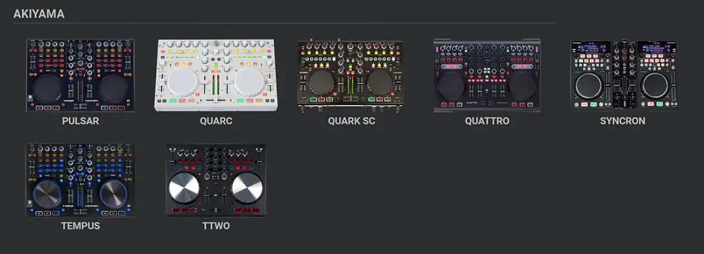 Wide range of Akiyama DJ controllers officially supported by Virtual DJ.