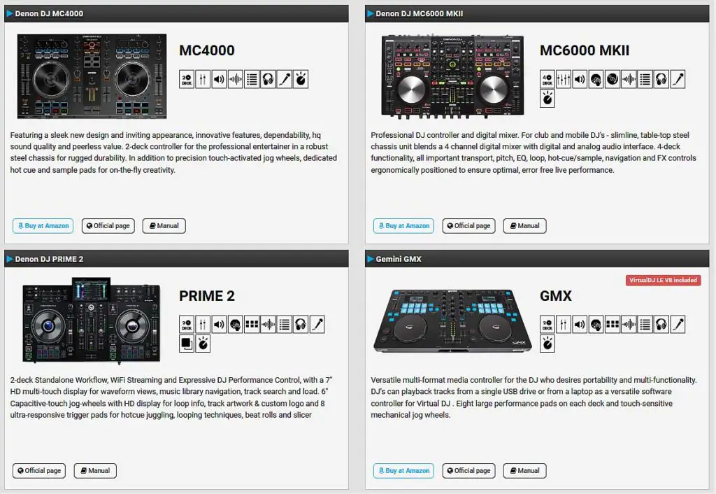 Snippet - Virtual DJ hardware compatibility list: http://www.virtualdj.com/products/hardware.html