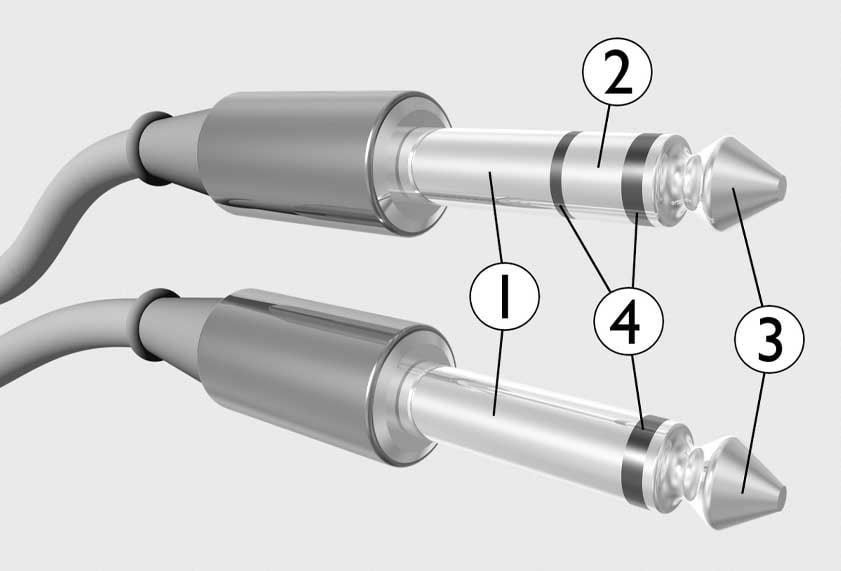 Stereo jack vs. mono jack - visual comparison.