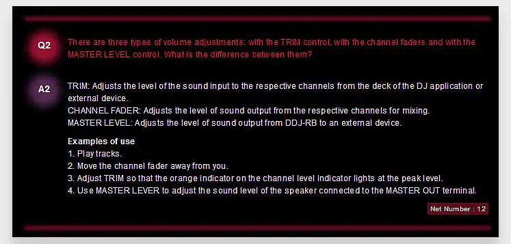 Examples of trim knob use on the official Pioneer DJ FAQ website (DDJ-400 FAQ).