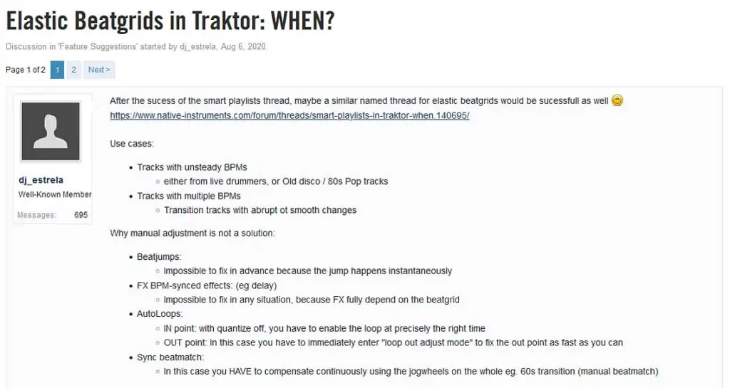 Thread on an official Native Instruments support forum regarding the elastic beatgrids issue.