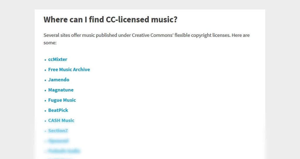 Extensive list of websites with copyright free music available for free download at creativecommons.org