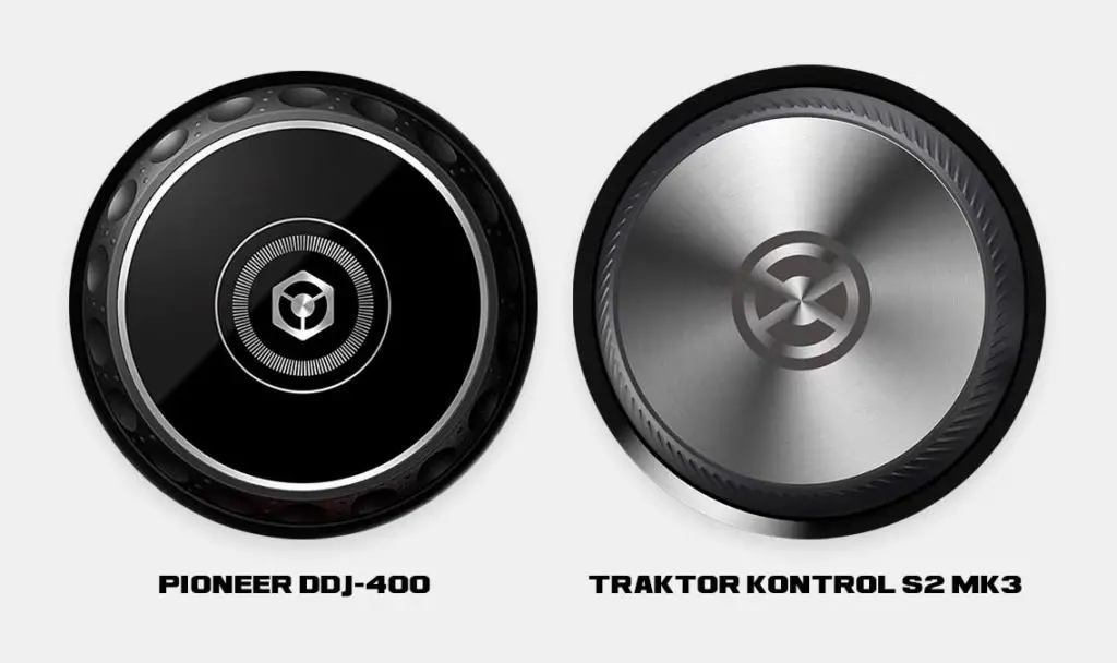 The jog wheels on the Pioneer DDJ-400 and the Traktor Kontrol S2 MK3 are very similar.