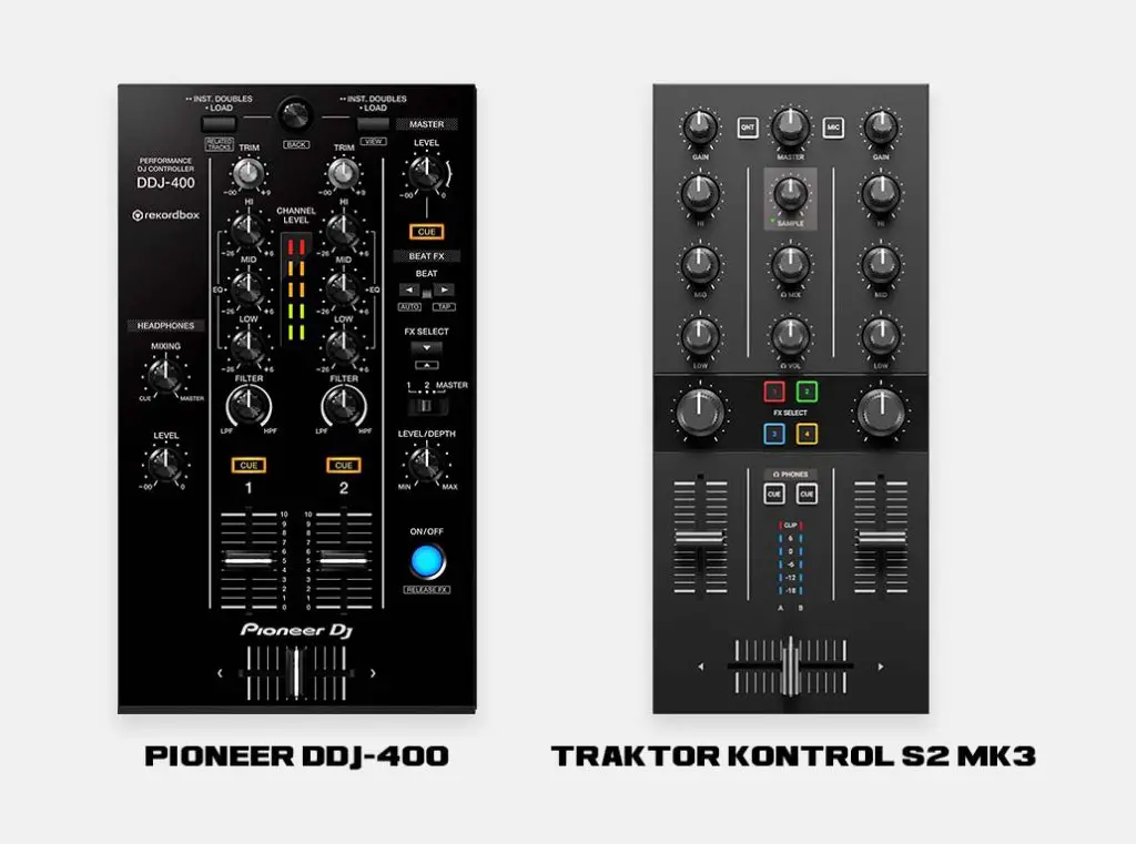 Pioneer DDJ-400 vs. Traktor Kontrol S2 MK3 - mixer sections comparison.