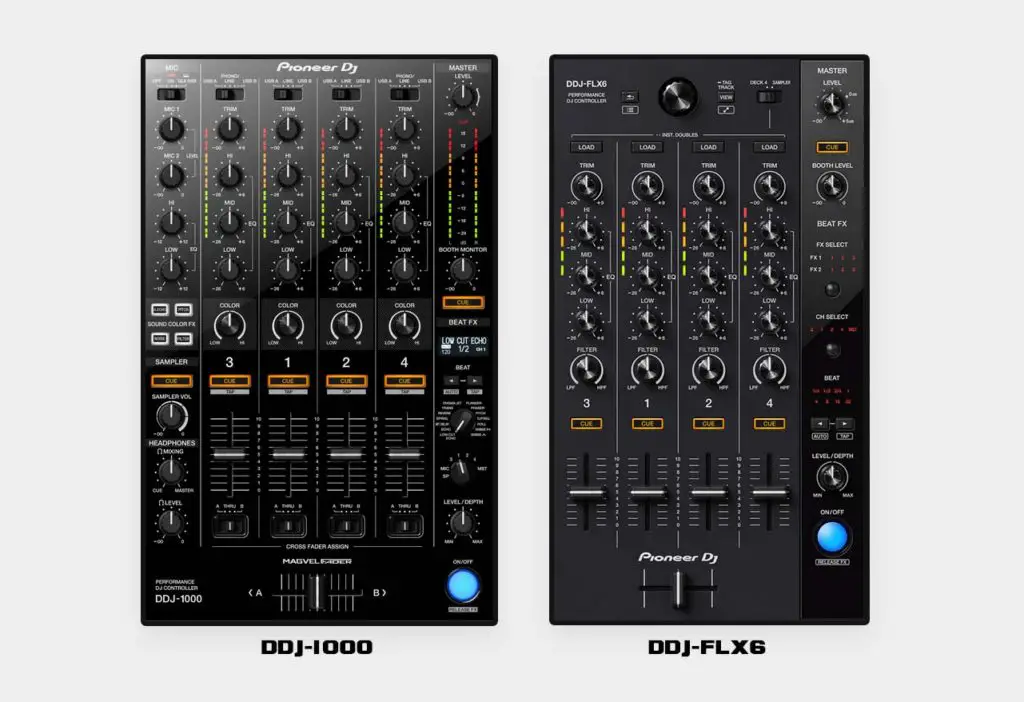 Pioneer DDJ-1000 vs. Pioneer DDJ-FLX6 - mixer sections comparison.