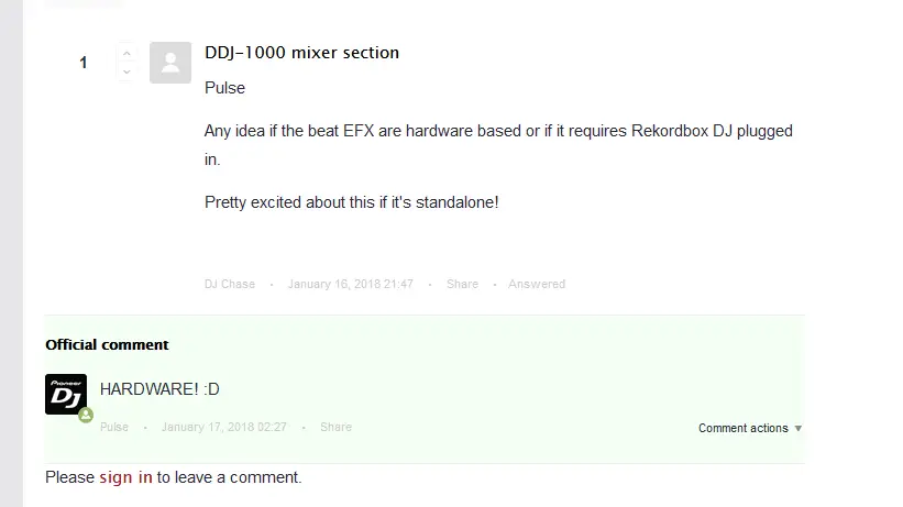 A response regarding the hardware FX from an excited Pioneer DJ representative on the Pioneer DJ forum.