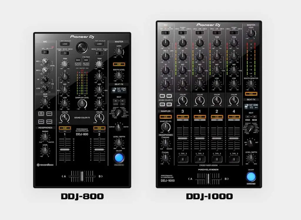 DDJ-800 and DDJ-1000 - mixer section comparison.