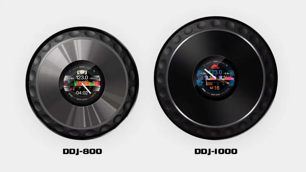 Pioneer DDJ-800 vs. DDJ-1000 - jog wheel comparison (accurate sizes).