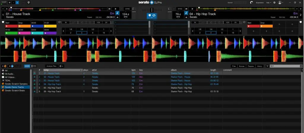 Serato DJ Pro software interface (with no DJ controller connected).