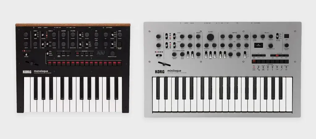 Korg Monologue vs. Korg Minilogue - size comparison.