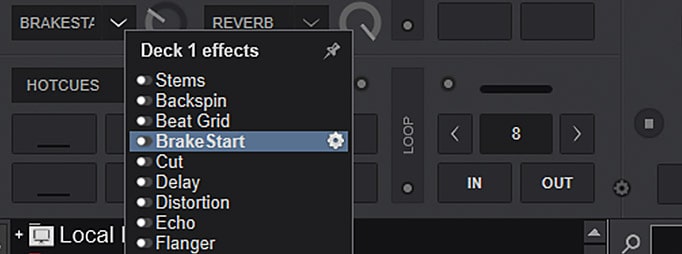 The Brake Start effect in Virtual DJ is reponsible for both the "vinyl stop" and "vinyl start" effect.