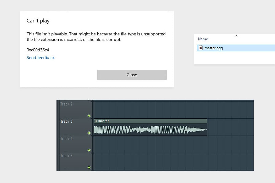 Although the .ogg files you've just created sometimes won't be able to be played using Windows audio players, you can import these files to any audio editing software of your liking and they will work just fine!