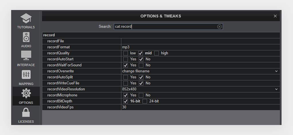 Virtual DJ software gives you access to a few basic settings when it comes to its mix recording utility.