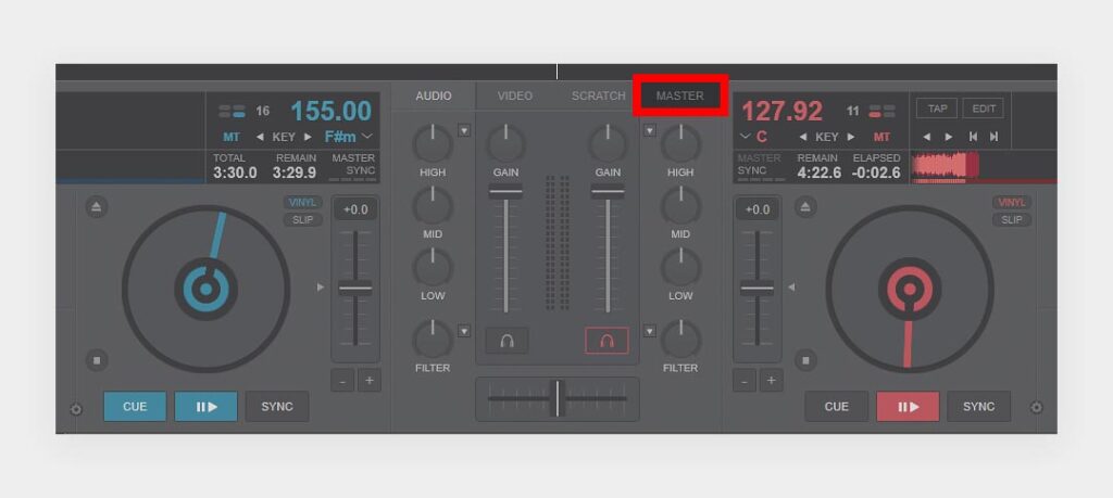 In the MASTER tab you'll be able to find your main mix recording controls.