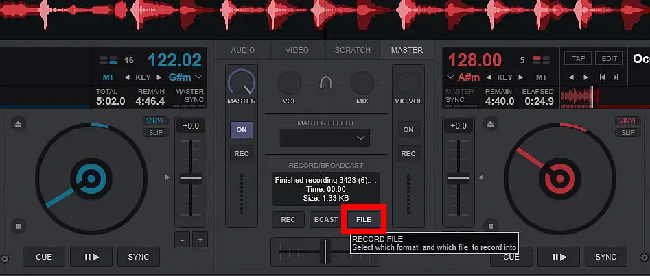 The FILE button will take you to the simplified mix recording settings window.