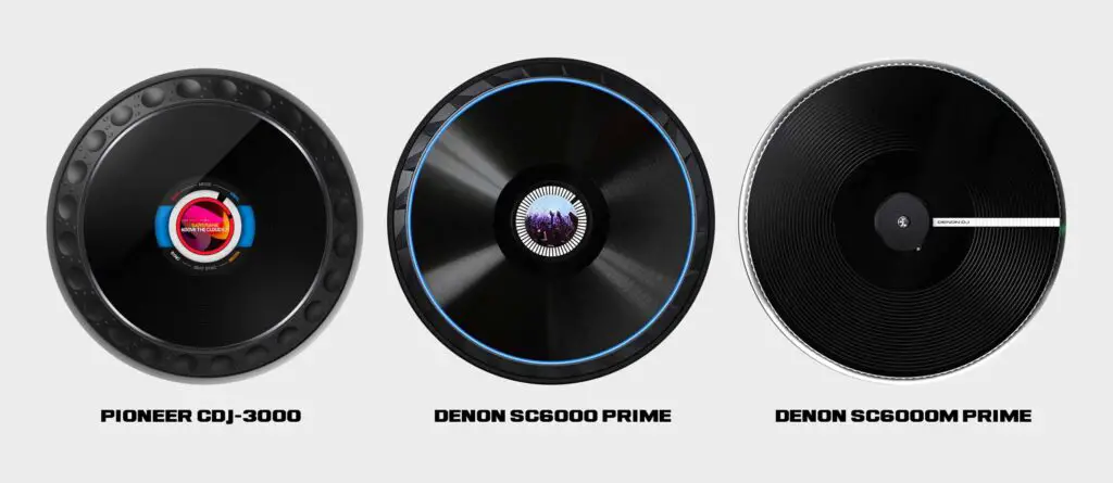 Denon SC6000 Prime is also available in a variant with a motorized jog wheel platter - Denon SC6000M Prime (first from the right).