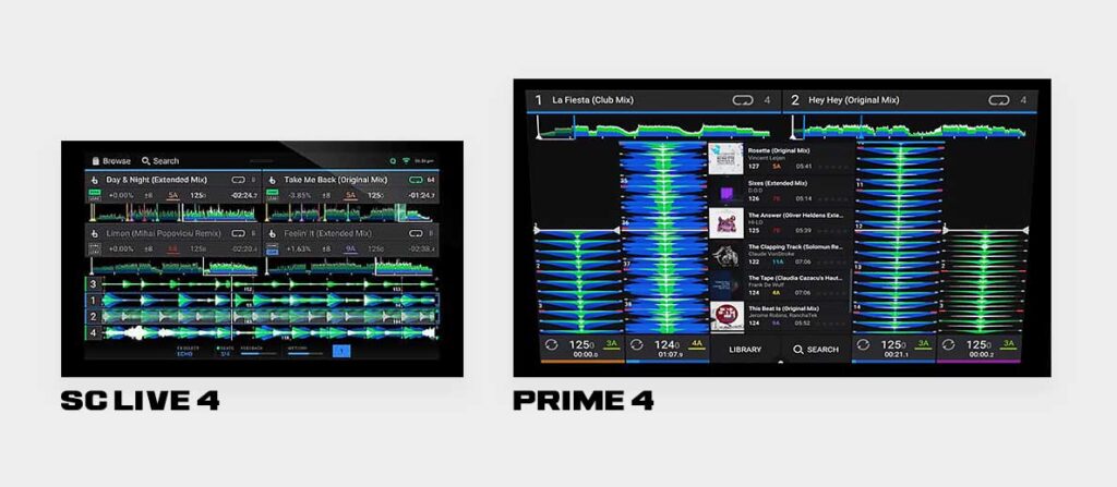 Denon DJ Prime 4 features a much larger, 10" touch display.