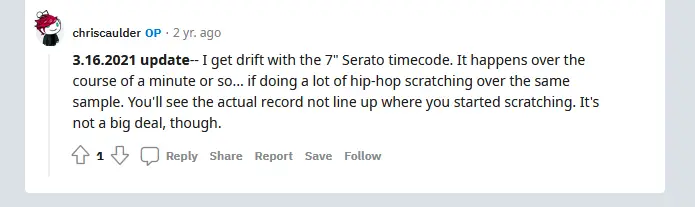 Drift and inaccurate tracking might be an issue when using Serato DJ timecode with Rekordbox DJ software.