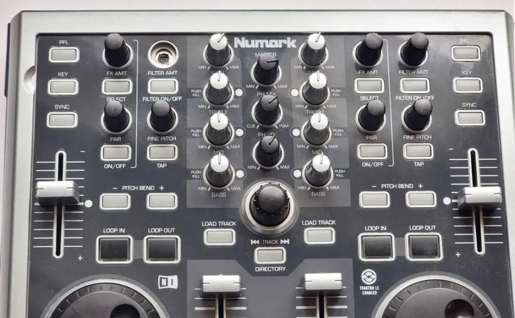 Let's take a closer look at the front panel layout of the Numark Total Control.