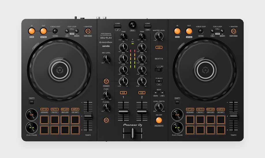 Pioneer DDJ-FLX4 top view.