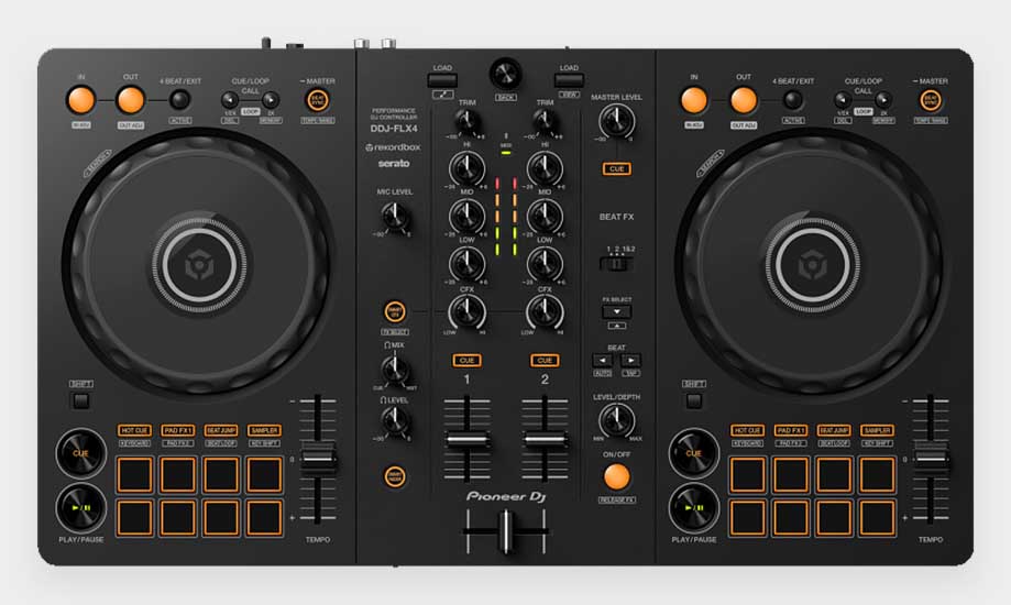 Pioneer DDJ-FLX4 top view.