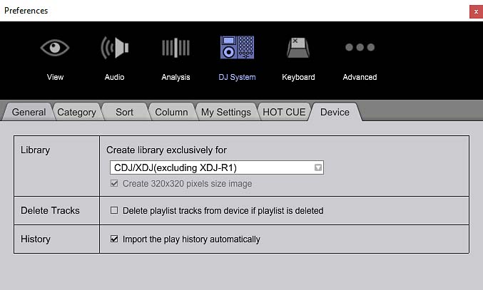 Rekordbox DJ software device library plus checkbox missing.
