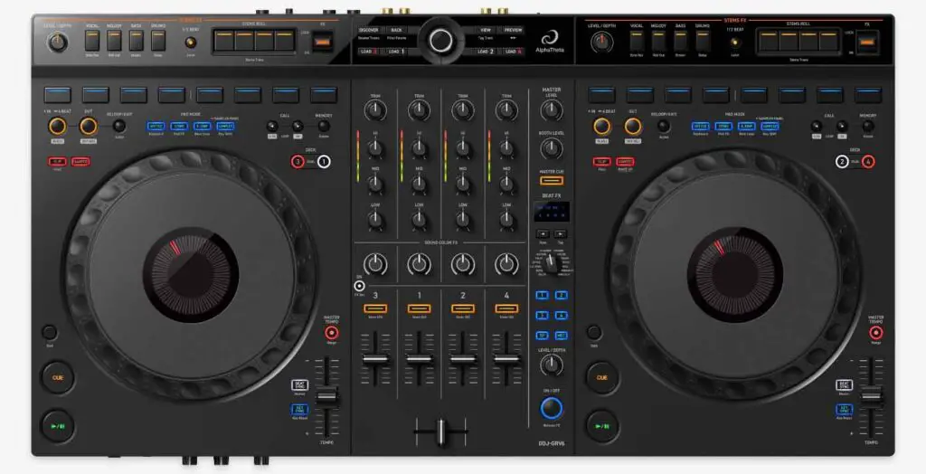 Pioneer DDJ-GRV6 DJ controller top view.