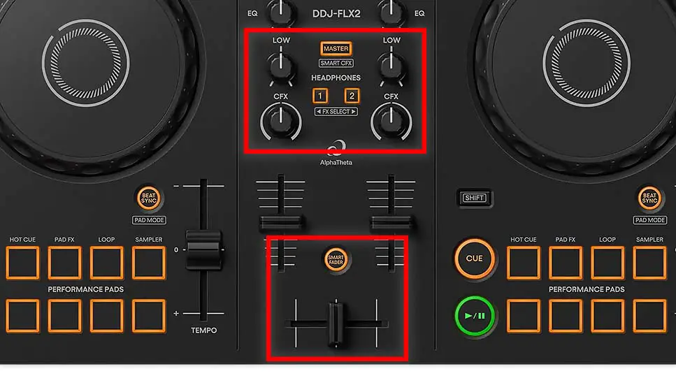 Smart CFX and Smart Fader features on the AlphaTheta DDJ-FLX2.