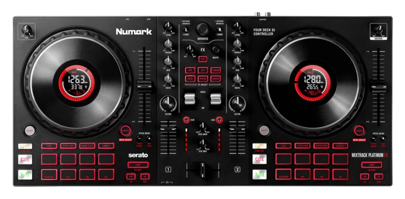 Numark Mixtrack Platinum FX DJ controller product view.