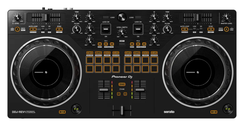 Pioneer DJ DDJ-REV1 DJ controller product view.