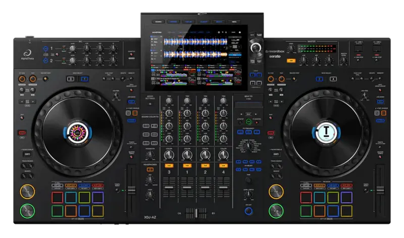 AlphaTheta XDJ-AZ standalone DJ system angled view.