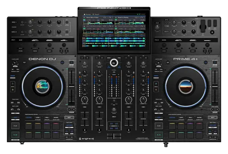 Denon DJ Prime 4 Plus standalone DJ system top view.