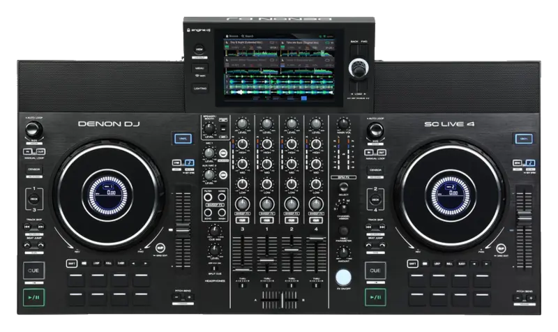 Denon DJ SC LIVE 4 standalone DJ system top view.